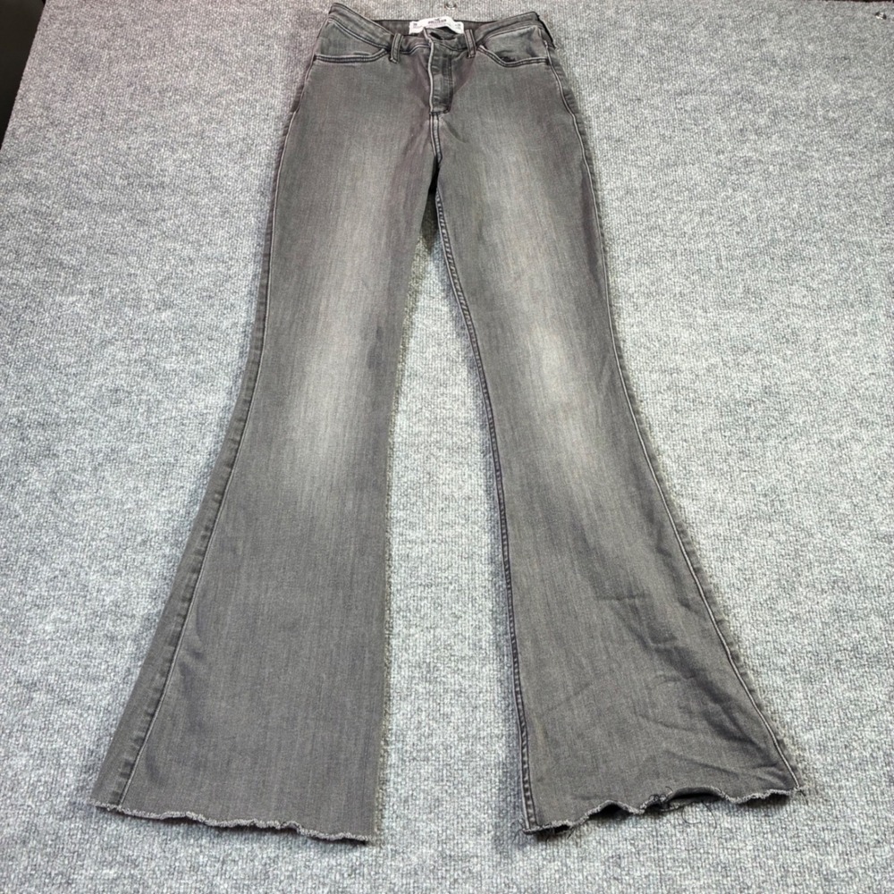 Hollister Curvy High Rise Vintage Flare Jeans Womens‎ 3R Gray Raw Hem W26